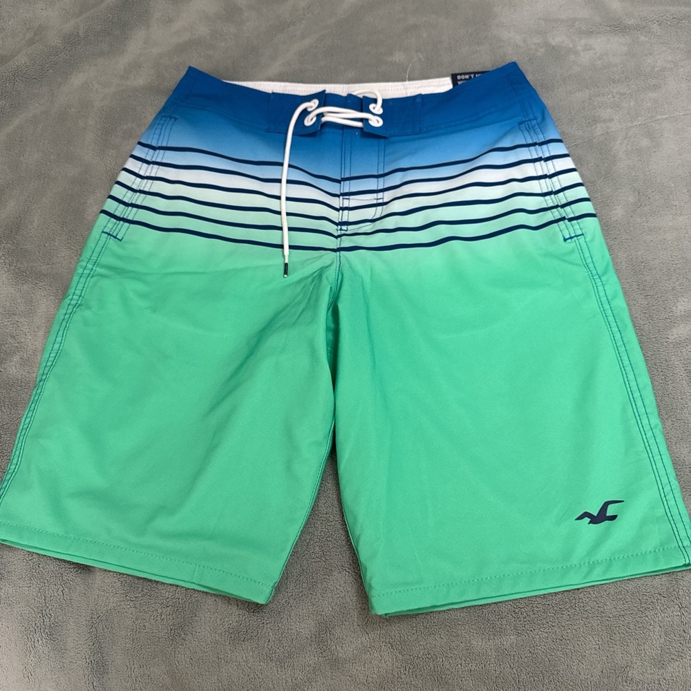 Hollister Teal & Blue Gradient Stripe Swim Board Shorts